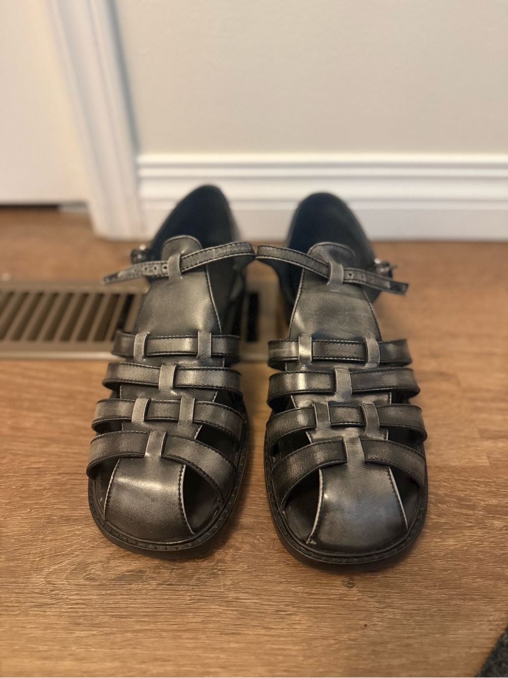 Free People Black Woven Leather-Look Mary Jane Sandals